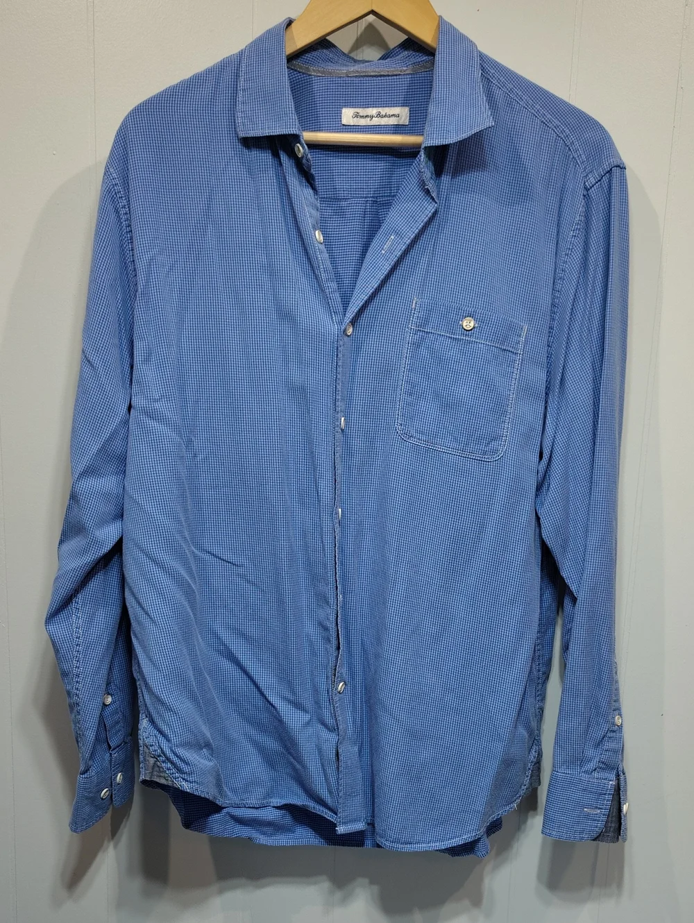 Tommy Bahama The Check Button Down Shirt Blue size Large Office‎ Vacation